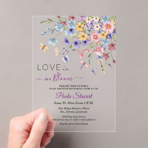 Invitations En Acrylique L'amour est en fleurs Fête bébé Libellules