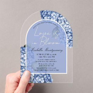 Invitations En Acrylique L'amour est en fleurs Hydrangea Bleu Moderne