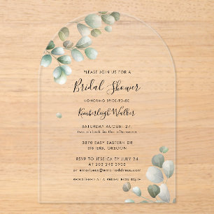 Invitations En Acrylique Lancement de mariage à l'aquarelle Eucalyptus Scri