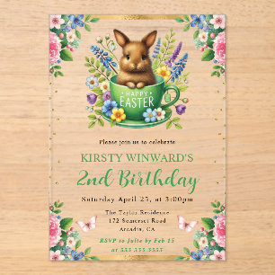 Invitations En Acrylique Lapin de Pâques aquarelle Fleurs de printemps Anni