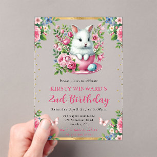 Invitations En Acrylique Lapin de Pâques aquarelle Fleurs de printemps Anni