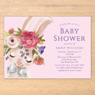 Invitations En Acrylique Lapin de Pâques Floral Aquarelle Fête de Naissance