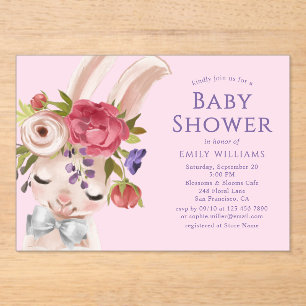 Invitations En Acrylique Lapin Floral Aquarelle Rabbit Baby shower mignon