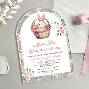 Invitations En Acrylique Lapin rose Floral Sweet Baby Girl Arch Baby shower