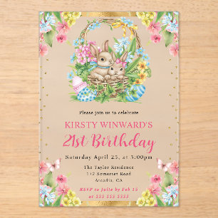 Invitations En Acrylique Lapins de Pâques à l'aquarelle Anniversaire 21 Pri