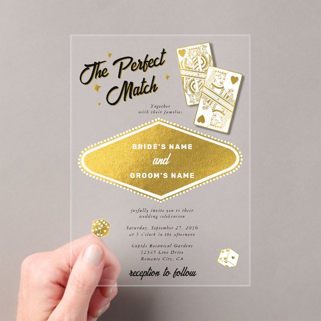 Invitations En Acrylique Las Vegas Destination Parfait Match Mariage Gold (In situ (ordinateur de poche))