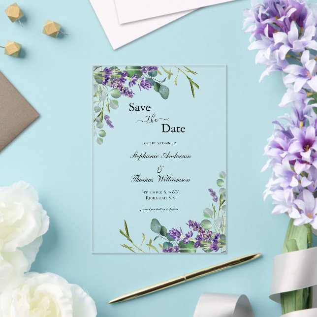 Invitations En Acrylique Lavande Eucalyptus Mariage Floral Enregistrer La D (Insitu (Mariage))