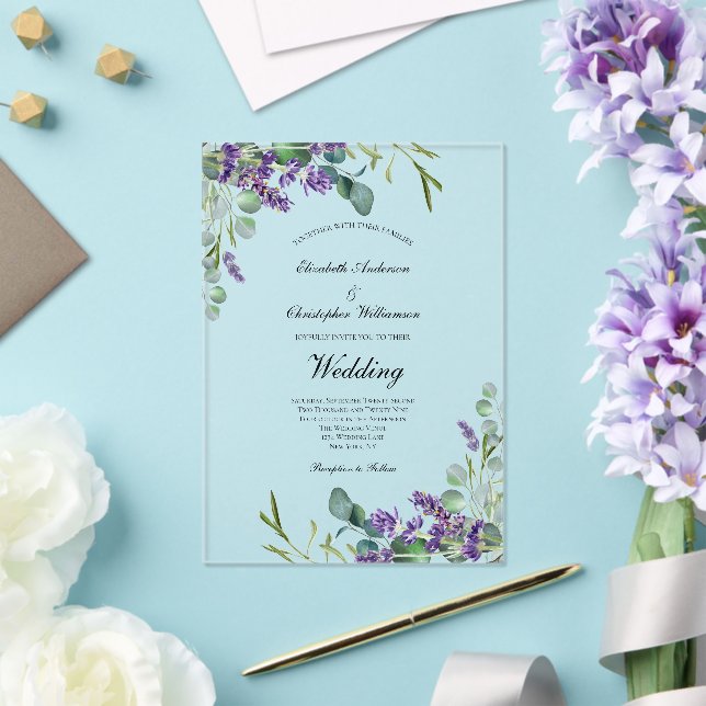 Invitations En Acrylique Lavande Eucalyptus Mariage végétal (Insitu (Mariage))
