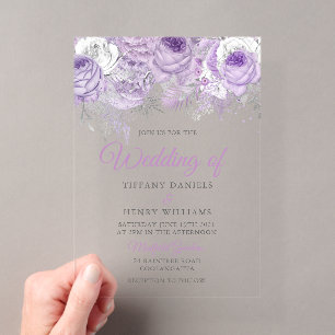Invitations En Acrylique Lavande Purple Étincelle Florale Mariage Inviter