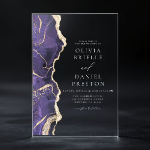 Invitations En Acrylique Lavande Purple Or Agate Élégant Mariage moderne