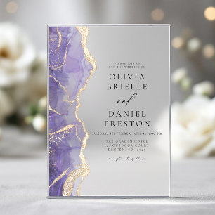 Invitations En Acrylique Lavande Purple Or Agate Élégant Mariage moderne