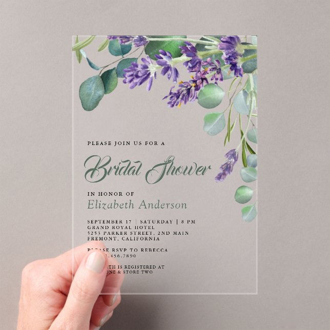 Invitations En Acrylique Lavender and Eucalyptus White Marble Bridal Shower (In situ (ordinateur de poche))