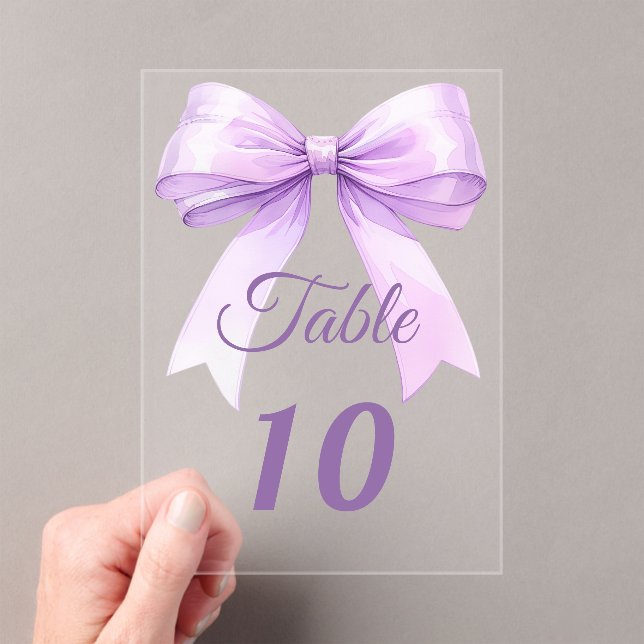 Invitations En Acrylique Lavender bow acrylic table number sign (In situ (ordinateur de poche))
