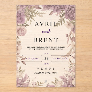 Invitations En Acrylique Lavender Dreams Floral Mariage Acrylique Invitatio