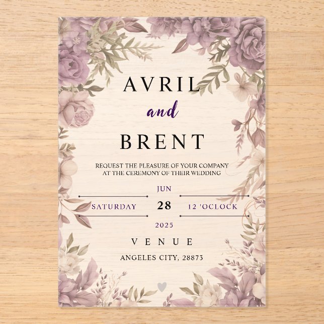 Invitations En Acrylique Lavender Dreams Floral Mariage Acrylique Invitatio (Recto)