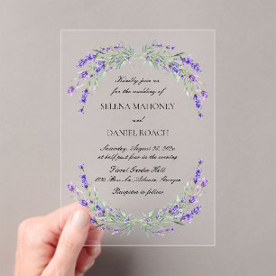 Invitations En Acrylique Lavender Florals Violet Mariage