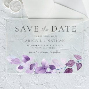 Invitations En Acrylique Lavender Purple Feuilles Mariage Enregistrer La Da