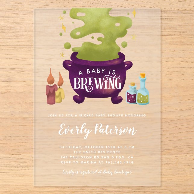 Invitations En Acrylique Le Baby shower d'Halloween de la sorcière (Recto)