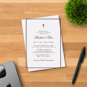 Invitations En Acrylique Le Baptême Pour Lui   Croix classique élégante