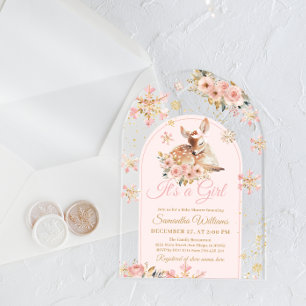 Invitations En Acrylique Le cerf d'hiver rose est un Baby shower de fille