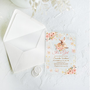 Invitations En Acrylique Le cerf d'hiver rose est un Baby shower de fille