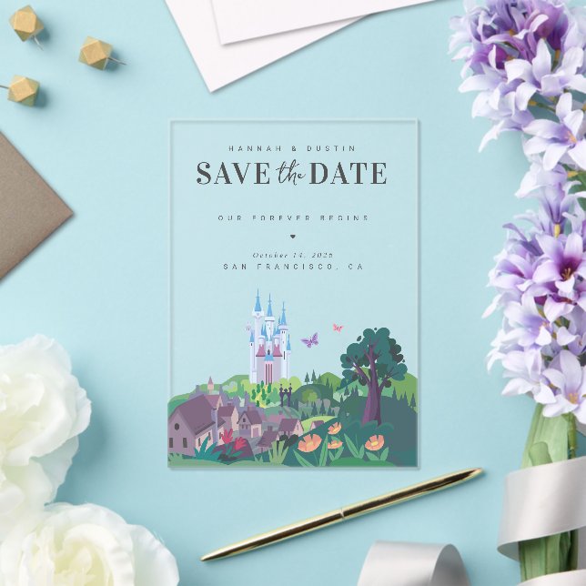 Invitations En Acrylique Le château de Cendrillon | Enregistrer la date (Insitu (Mariage))