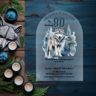 Invitations En Acrylique Le chef de notre pack Wolf 80e fête d'anniversaire