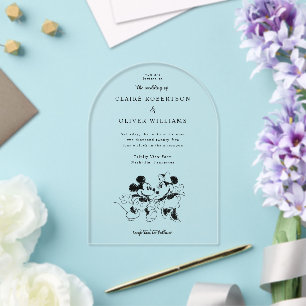 Invitations En Acrylique Le croquis de mariage de Mickey et Minnie Mouse de