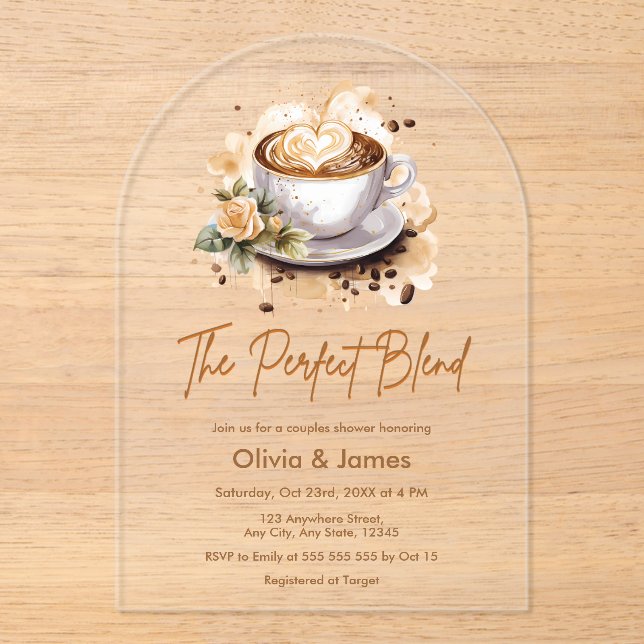 Invitations En Acrylique Le Parfait Mélange Café Mariage Couples Douche (Recto)