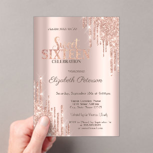 Invitations En Acrylique Lecteurs de Parties scintillant modernes Rose Gold