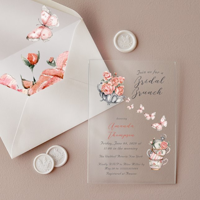 Invitations En Acrylique L'élégant thé brunche rose pâle floral Baby Shower (Créateur téléchargé)