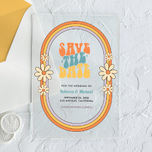 Invitations En Acrylique les années 70 Retro Colorful Mariage Super Enregis