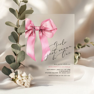 Invitations En Acrylique Les filles veulent juste être Un Ruban Rose 1er An