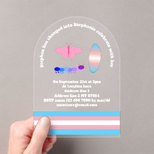 Invitations En Acrylique LGBTQIA Transgenre Fierté Caterpillar to Butfly