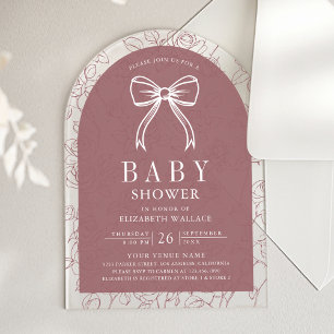 Invitations En Acrylique Ligne Rose Poussiéreuse Dessinée Coquette Noeud Ba