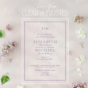 Invitations En Acrylique Lilac Lavender Classic Script Monogram Mariage