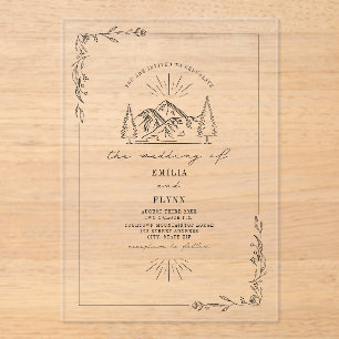 Invitations En Acrylique Line Art Mountain Floral Rustic Mariage