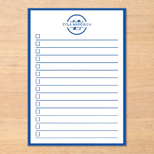 Invitations En Acrylique Liste de tâches à faire avec monogramme bleu moder