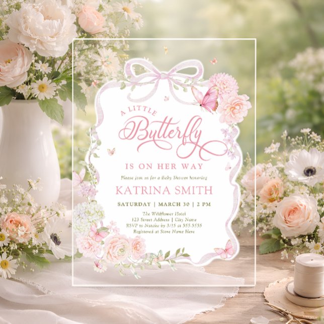 Invitations En Acrylique Little Butterfly Pink Baby Shower (Créateur téléchargé)