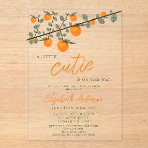 Invitations En Acrylique Little Cutie Orange Baby shower neutre de genre