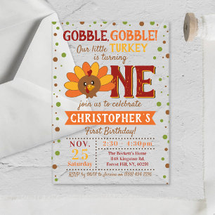 Invitations En Acrylique Little Turkey Fall Thanksgiving 1er anniversaire