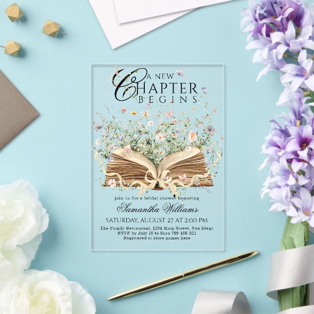 Invitations En Acrylique Livre Wildflower Un Nouveau Chapitre Commence Show (Insitu (Mariage))