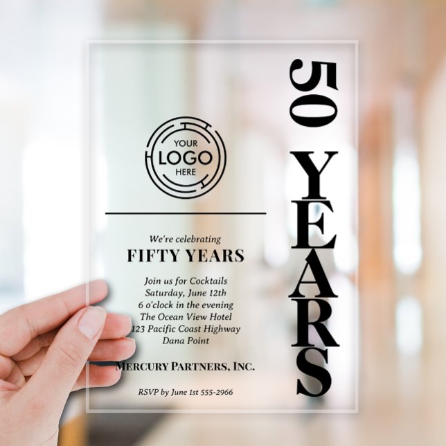 Invitations En Acrylique Logo d'anniversaire d'affaires moderne (Modern Business Anniversary Acrylic Invitations with your Logo)