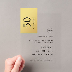 Invitations En Acrylique Logo Gold Color Block Business Anniversaire Party