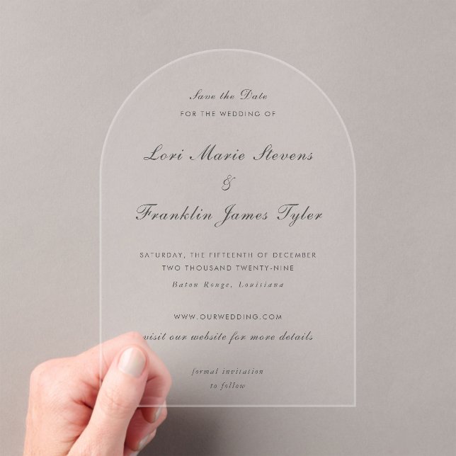 Invitations En Acrylique Lori Mariage formel élégant Enregistrer la date (In situ (ordinateur de poche))