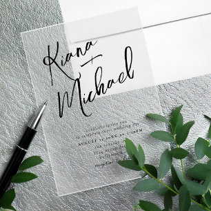 Invitations En Acrylique Love Calligraphy Mariage B&W Transparent ID940