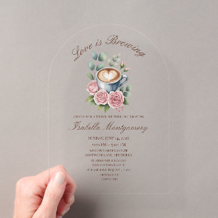 Invitations En Acrylique Love Is Brewing Blush Latte Fête de Mariage