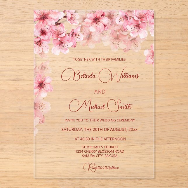 Invitations En Acrylique Love Is In Bloom | Cherry Blossom Bridal Shower (Recto)