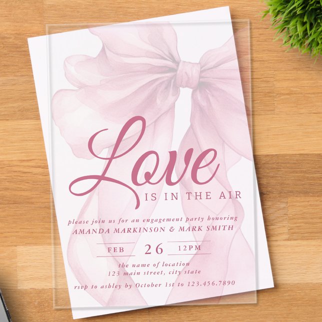 Invitations En Acrylique Love Is In The Air Bow Mauve Engagement Party (Créateur téléchargé)