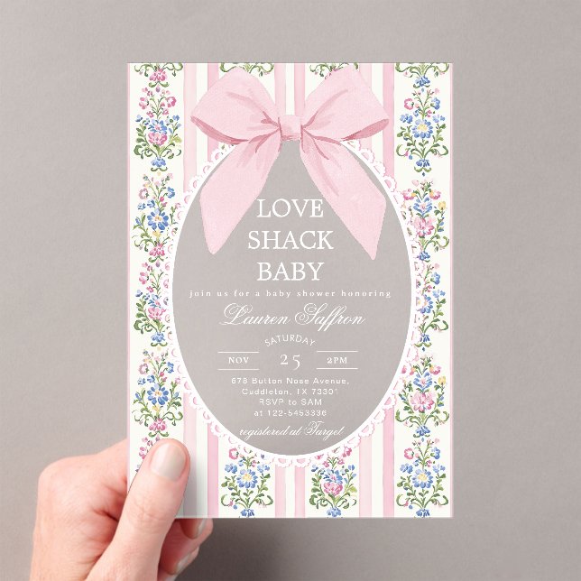 Invitations En Acrylique Love Shack Baby Bow rose Baby shower floral (In situ (ordinateur de poche))